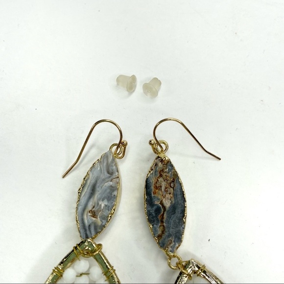 Druzy Stone White Beaded Cats Eye Drop Earrings - Picture 8 of 8